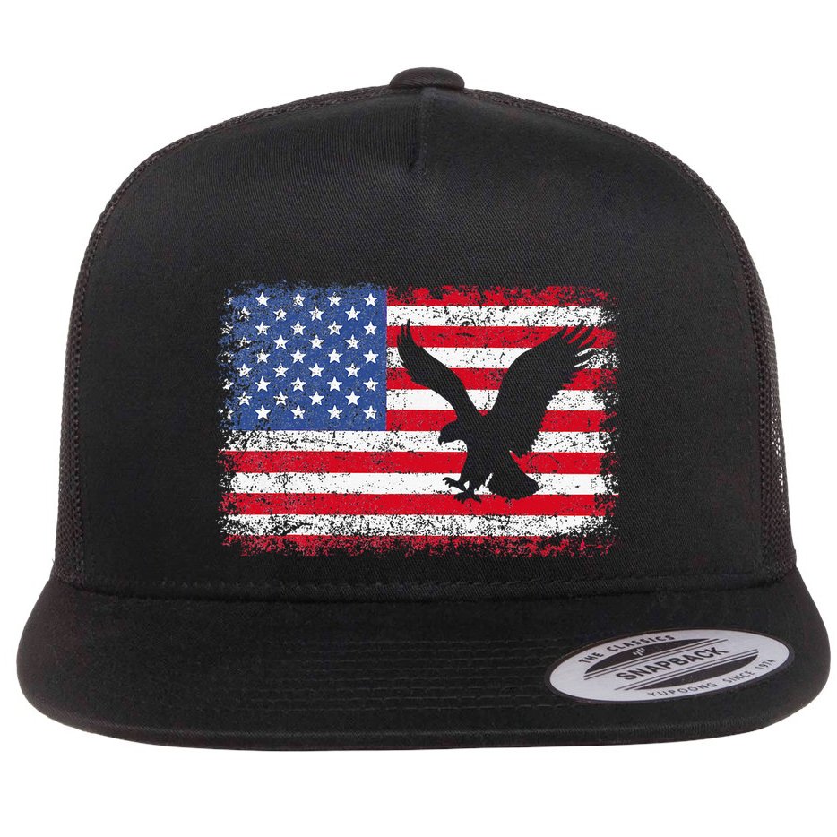 Patriotic Eagle 4th Of July Usa American Flag Flat Bill Trucker Hat