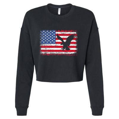 Patriotic Eagle 4th Of July Usa American Flag Cropped Pullover Crew