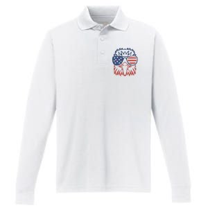 Patriotic Eagle 4th Of July Usa American Flag Design Performance Long Sleeve Polo