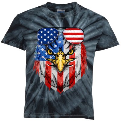 Patriotic Eagle 4th Of July Sunglass Usa American Flag Kids Tie-Dye T-Shirt