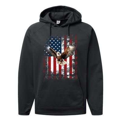 Patriotic Eagle 4th Of July Usa American Flag Performance Fleece Hoodie