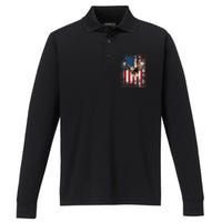 Patriotic Eagle 4th Of July Usa American Flag Performance Long Sleeve Polo