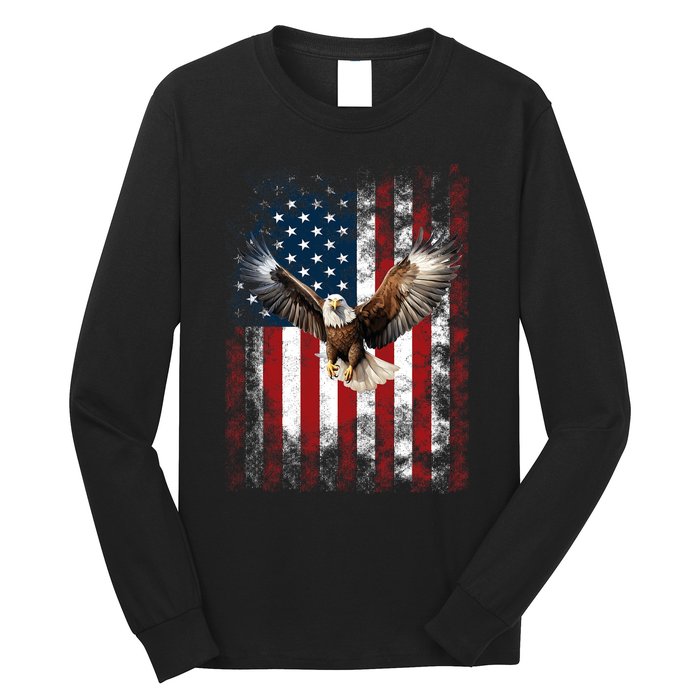 Patriotic Eagle 4th Of July Usa American Flag Long Sleeve Shirt