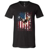 Patriotic Eagle 4th Of July Usa American Flag V-Neck T-Shirt