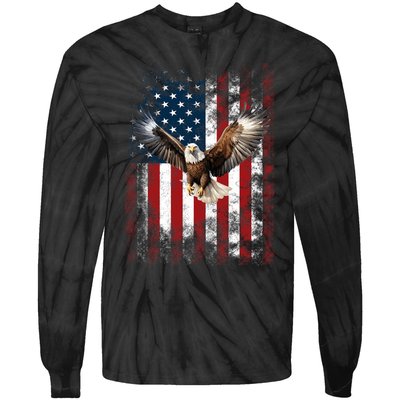 Patriotic Eagle 4th Of July Usa American Flag Tie-Dye Long Sleeve Shirt