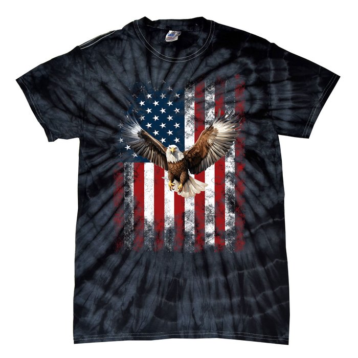 Patriotic Eagle 4th Of July Usa American Flag Tie-Dye T-Shirt