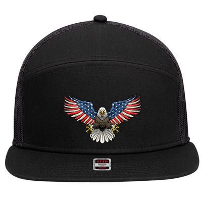 PATRIOTIC EAGLE 4th Of July USA American Flag Proud 7 Panel Mesh Trucker Snapback Hat