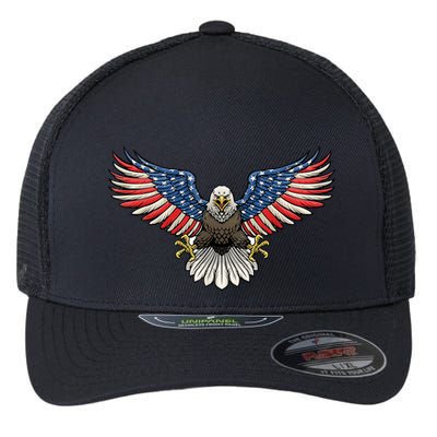 PATRIOTIC EAGLE 4th Of July USA American Flag Proud Flexfit Unipanel Trucker Cap