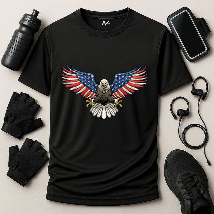 PATRIOTIC EAGLE 4th Of July USA American Flag Proud Cooling Performance Crew T-Shirt