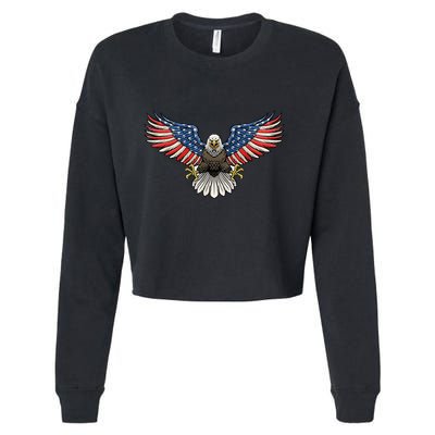 PATRIOTIC EAGLE 4th Of July USA American Flag Proud Cropped Pullover Crew