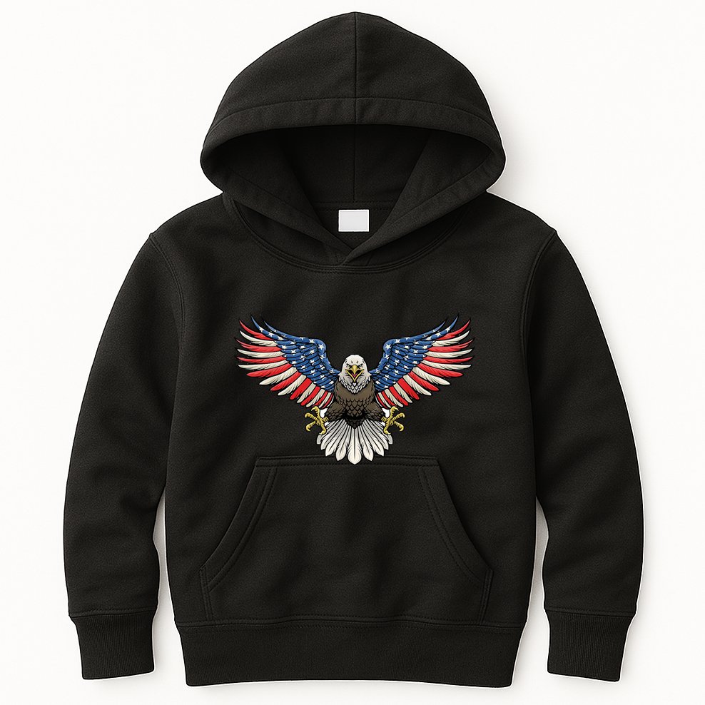 PATRIOTIC EAGLE 4th Of July USA American Flag Proud Kids Hoodie