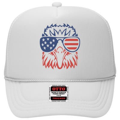 Patriotic Eagle 4th Of July USA American Flag High Crown Mesh Back Trucker Hat