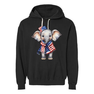 Patriotic Elephant 4th Of July Us Flag Garment-Dyed Fleece Hoodie