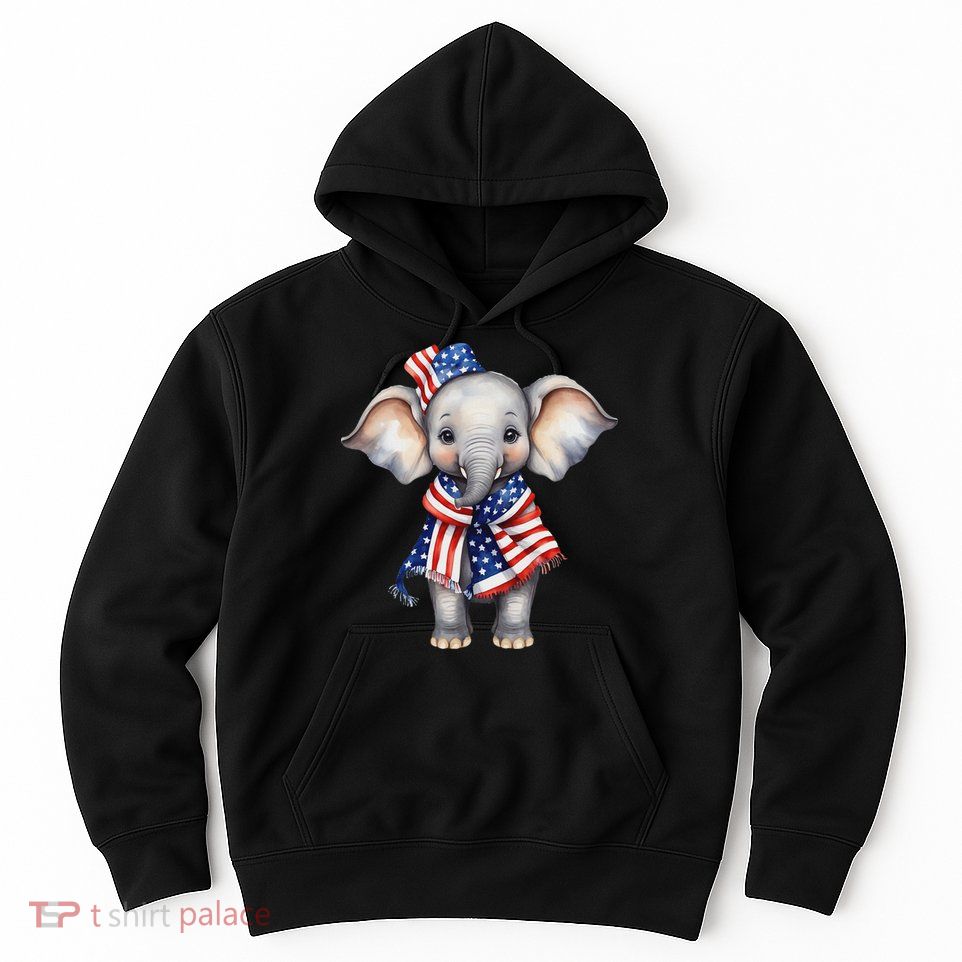 Patriotic Elephant 4th Of July Us Flag Hoodie