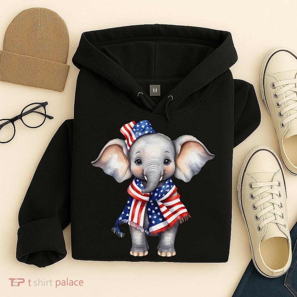 Patriotic Elephant 4th Of July Us Flag Hoodie