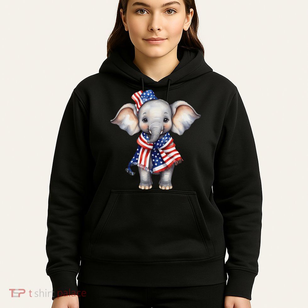 Patriotic Elephant 4th Of July Us Flag Hoodie