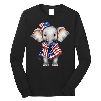 Patriotic Elephant 4th Of July Us Flag Long Sleeve Shirt
