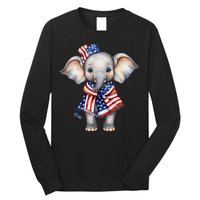 Patriotic Elephant 4th Of July Us Flag Long Sleeve Shirt