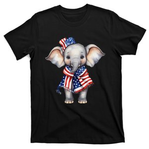 Patriotic Elephant 4th Of July Us Flag T-Shirt