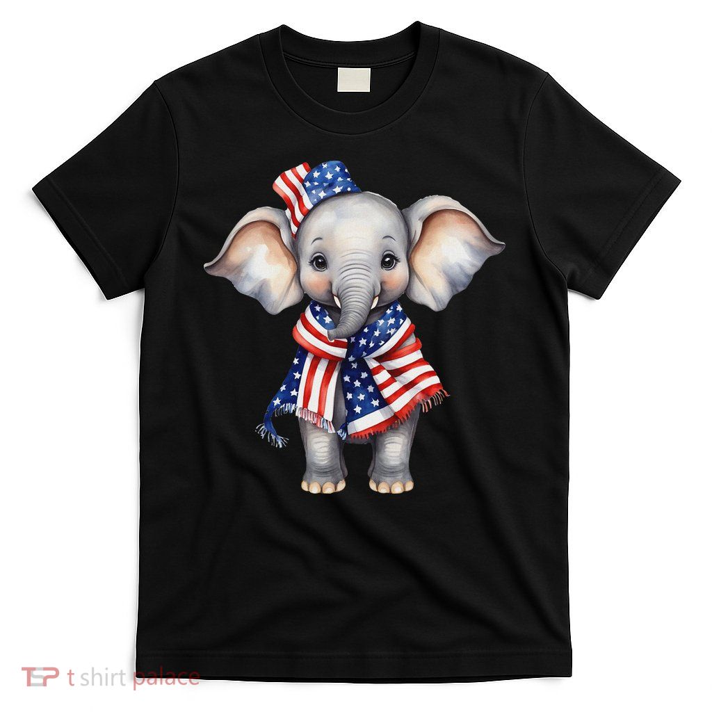 Patriotic Elephant 4th Of July Us Flag T-Shirt