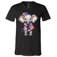 Patriotic Elephant 4th Of July Us Flag V-Neck T-Shirt