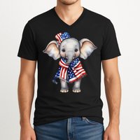 Patriotic Elephant 4th Of July Us Flag V-Neck T-Shirt