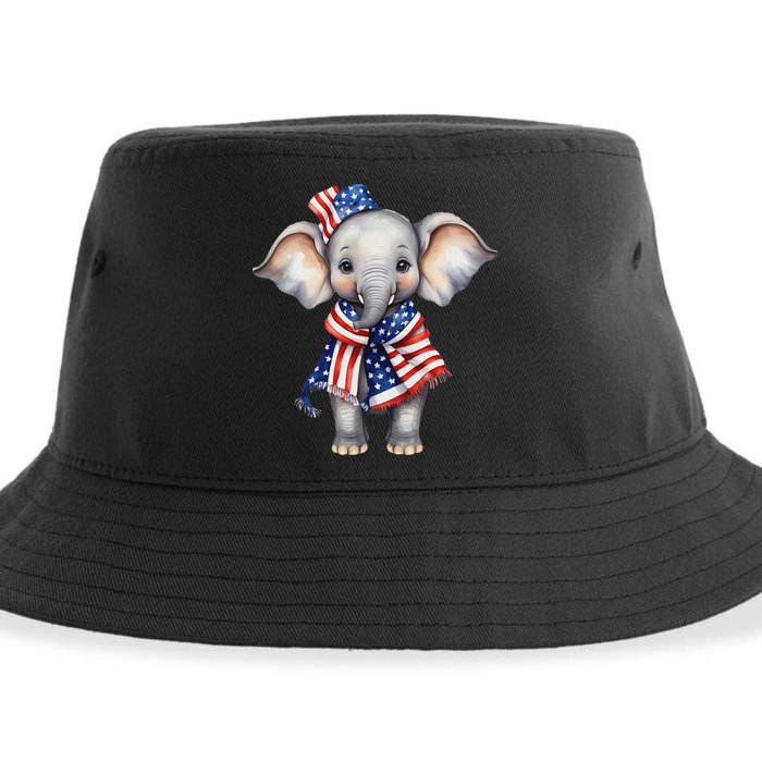 Patriotic Elephant 4th Of July Us Flag Sustainable Bucket Hat