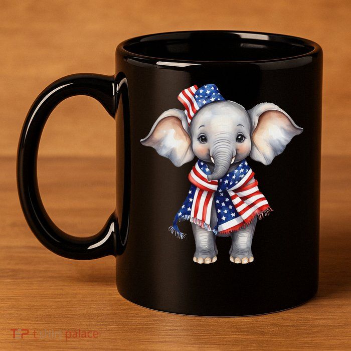 Patriotic Elephant 4th Of July Us Flag 11oz C Handle Ceramic Mug