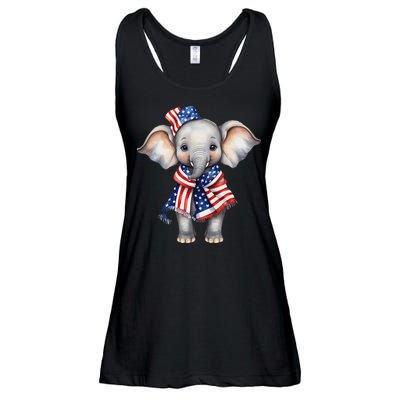 Patriotic Elephant 4th Of July Us Flag Ladies Essential Flowy Tank