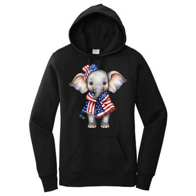 Patriotic Elephant 4th Of July Us Flag Women's Pullover Hoodie