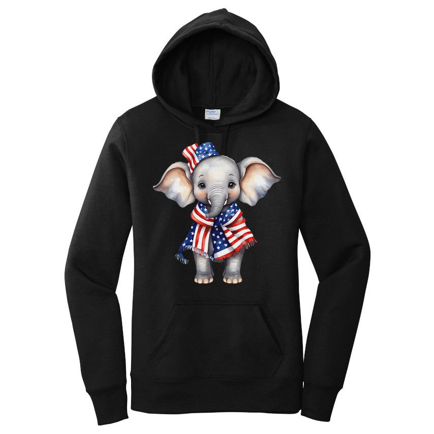 Patriotic Elephant 4th Of July Us Flag Women's Pullover Hoodie