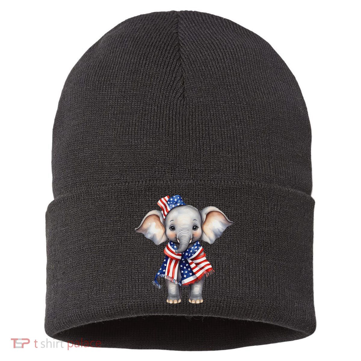 Patriotic Elephant 4th Of July Us Flag Sustainable Knit Beanie