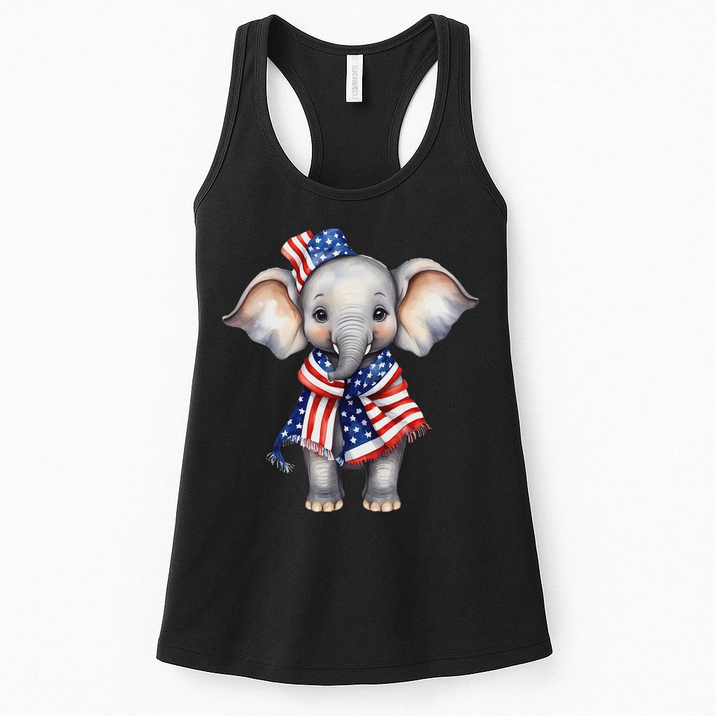 Patriotic Elephant 4th Of July Us Flag Womens Tank Top