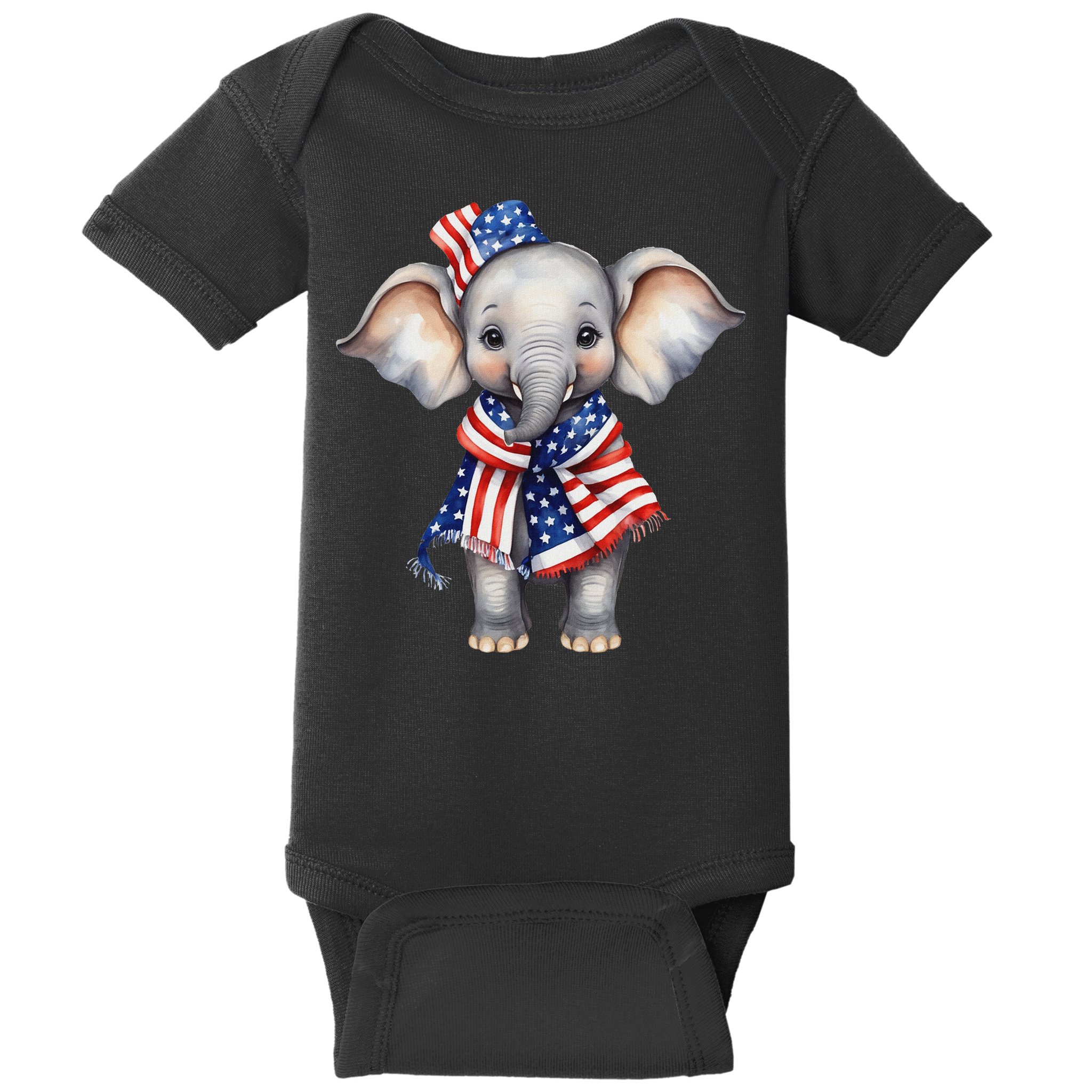 Patriotic Elephant 4th Of July Us Flag Baby Bodysuit