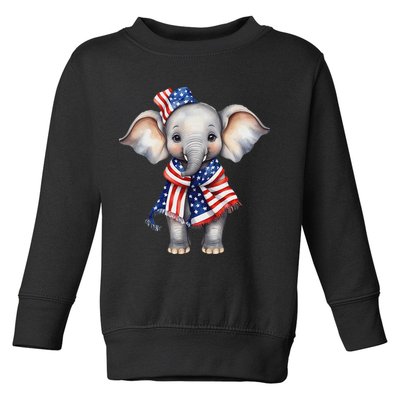 Patriotic Elephant 4th Of July Us Flag Toddler Sweatshirt