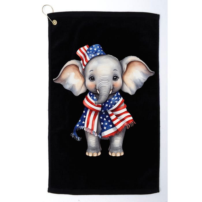 Patriotic Elephant 4th Of July Us Flag Golf Towel