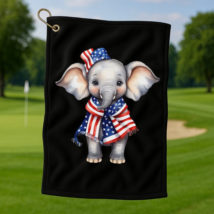 Patriotic Elephant 4th Of July Us Flag Golf Towel