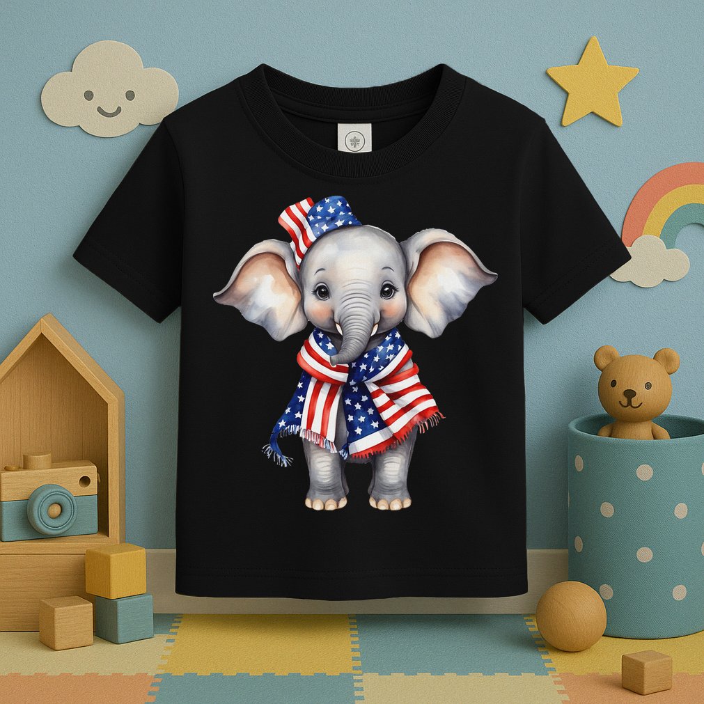 Patriotic Elephant 4th Of July Us Flag Toddler T-Shirt