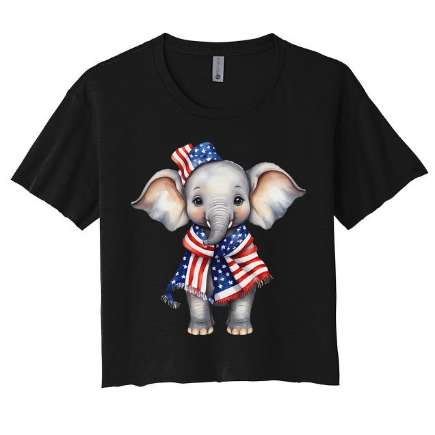 Patriotic Elephant 4th Of July Us Flag Crop Top