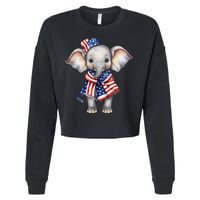 Patriotic Elephant 4th Of July Us Flag Cropped Pullover Crew