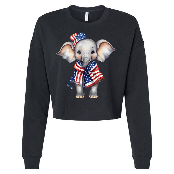 Patriotic Elephant 4th Of July Us Flag Cropped Pullover Crew