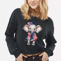 Patriotic Elephant 4th Of July Us Flag Cropped Pullover Crew