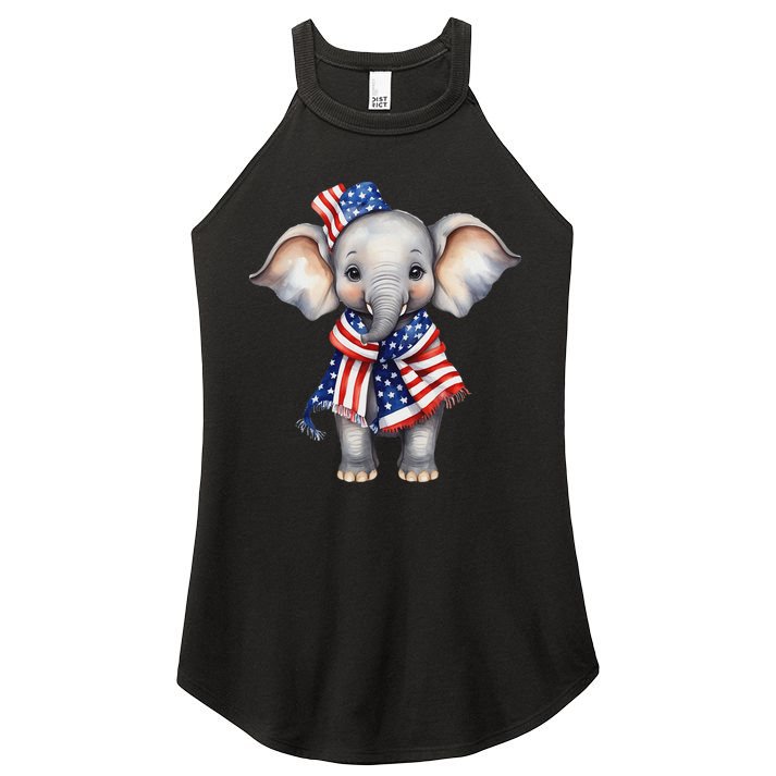 Patriotic Elephant 4th Of July Us Flag Women's Perfect Tri Rocker Tank