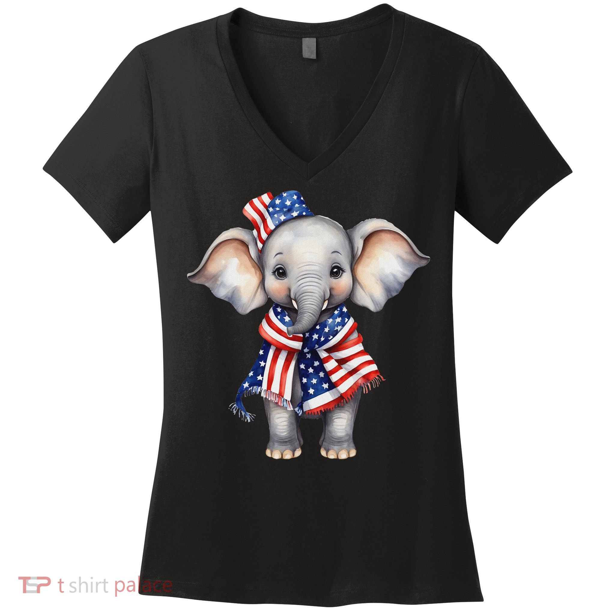 Patriotic Elephant 4th Of July Us Flag Women's V-Neck T-Shirt