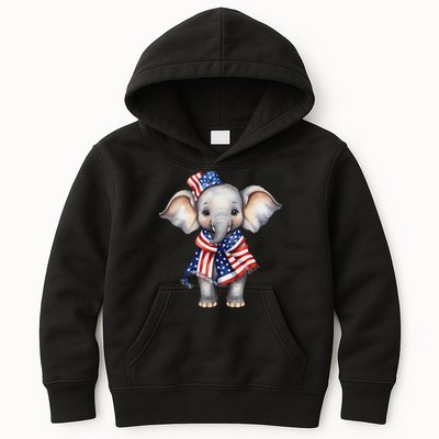 Patriotic Elephant 4th Of July Us Flag Kids Hoodie