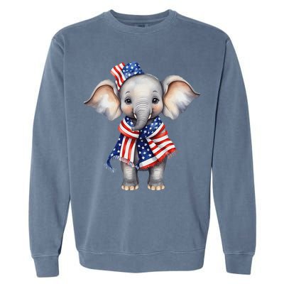 Patriotic Elephant 4th Of July Us Flag Garment-Dyed Sweatshirt