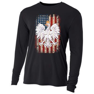 Polish Eagle American Flag Pride Poland Cooling Performance Long Sleeve Crew