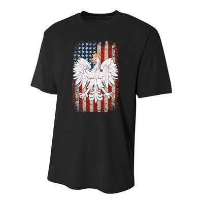 Polish Eagle American Flag Pride Poland Youth Performance Sprint T-Shirt