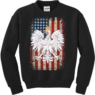 Polish Eagle American Flag Pride Poland Kids Sweatshirt