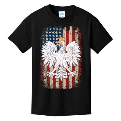 Polish Eagle American Flag Pride Poland Kids T-Shirt